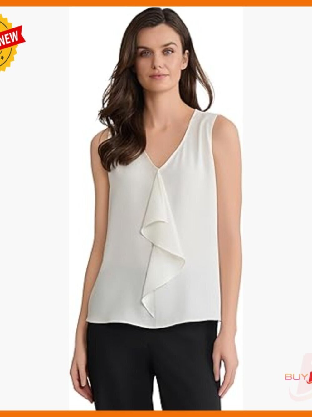 Sleeveless V-Neck Ruffle Top, Polyester, Work & Casual Wear